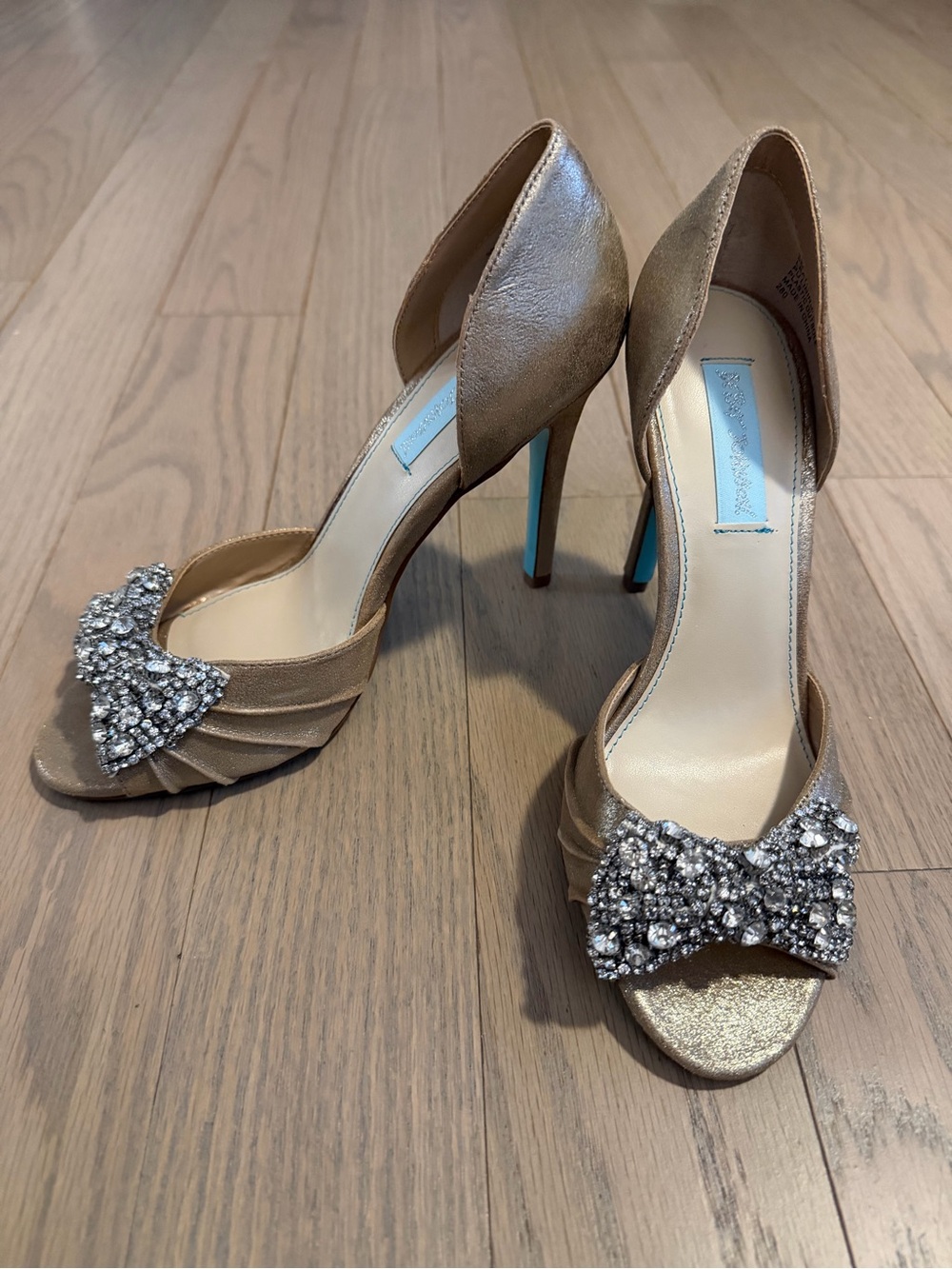 Blue by Betsy Johnson - Champagne Gold wedding shoes 1 crystal bow embellishment